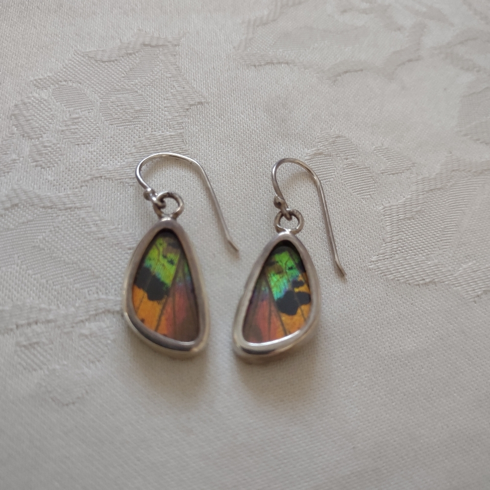 Sterling Silver Double Side Butterfly Wings Iridescent